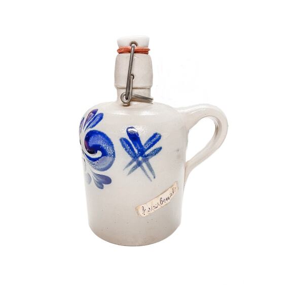 Antique Schilz Glazed Blue Stoneware Bottle with Stopper-Primitive - Picture 2 of 7